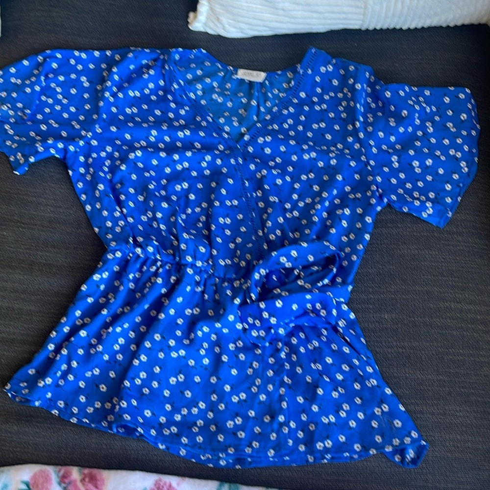 Blue Floral Peplum Top